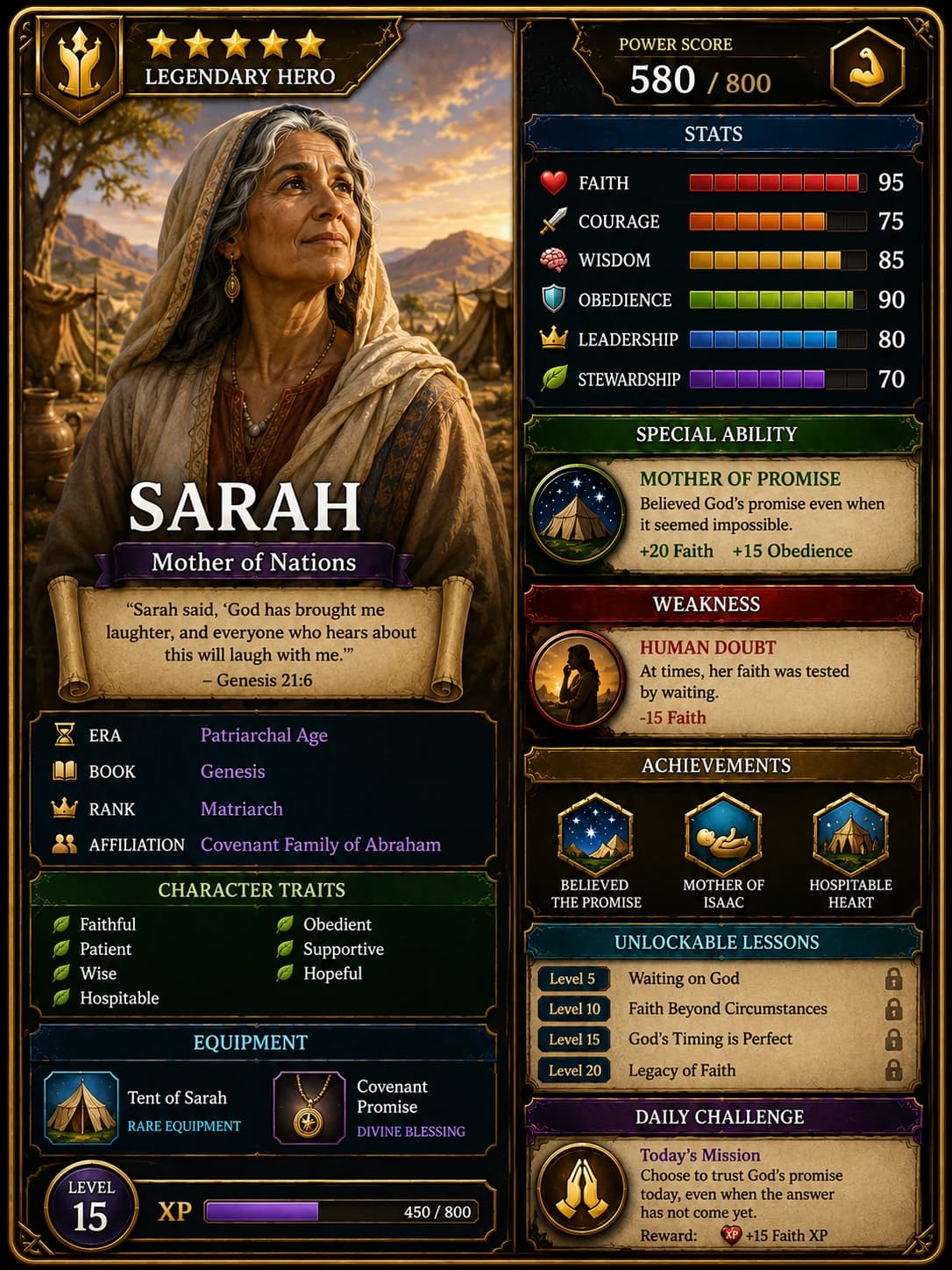 Sarah Bible Hero Card